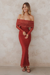 Zeva Off Shoulder Maxi Dress - Burgundy Spot