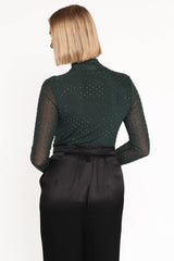 Alejandra Embellished Mesh Top - Hunter Green
