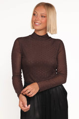 Alejandra Embellished Mesh Top - Dark Chocolate
