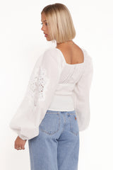 Angelica Long Sleeve Top - White