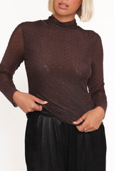 Alejandra Embellished Mesh Top - Dark Chocolate