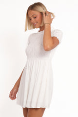 Emari Puff Sleeve Mini Dress - White