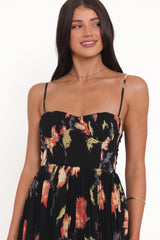 Achanti Pleated Maxi Dress - Black Multi