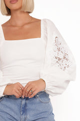 Angelica Long Sleeve Top - White