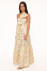 Betina Bow Front Maxi Dress - Yellow Brocade