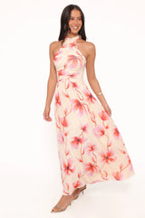 Kaira Halterneck Maxi Dress - Pink Floral