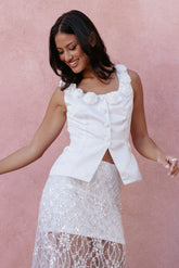 Xara Satin Vest with Rosettes - Ivory