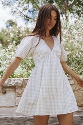 Cadhla Mini Dress - Beige Gingham