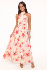 Kaira Halterneck Maxi Dress - Pink Floral