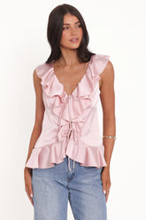 Orelia Ruffle Front Top - Pink
