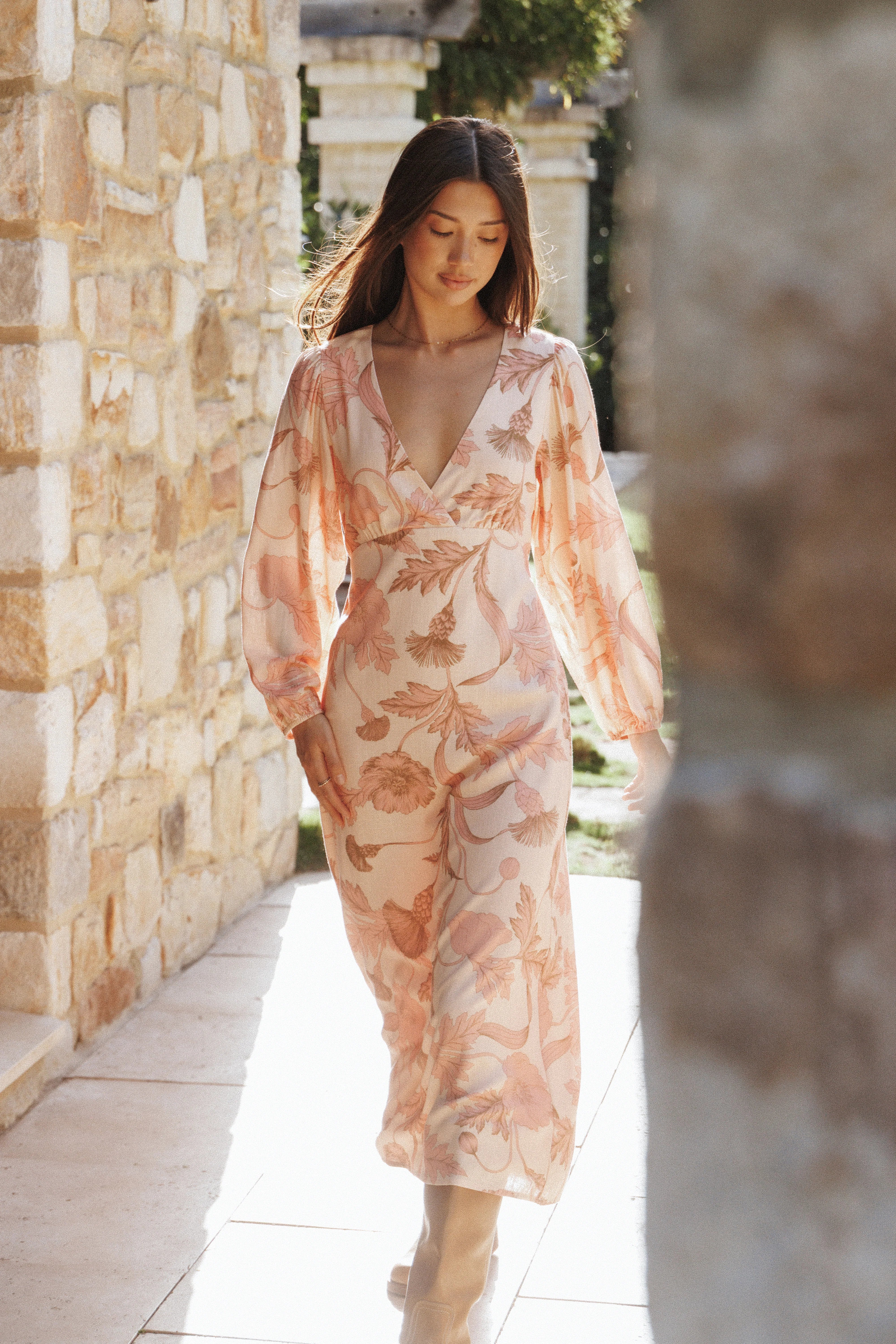 Kolby Long Sleeve Midi Dress - Pink Floral