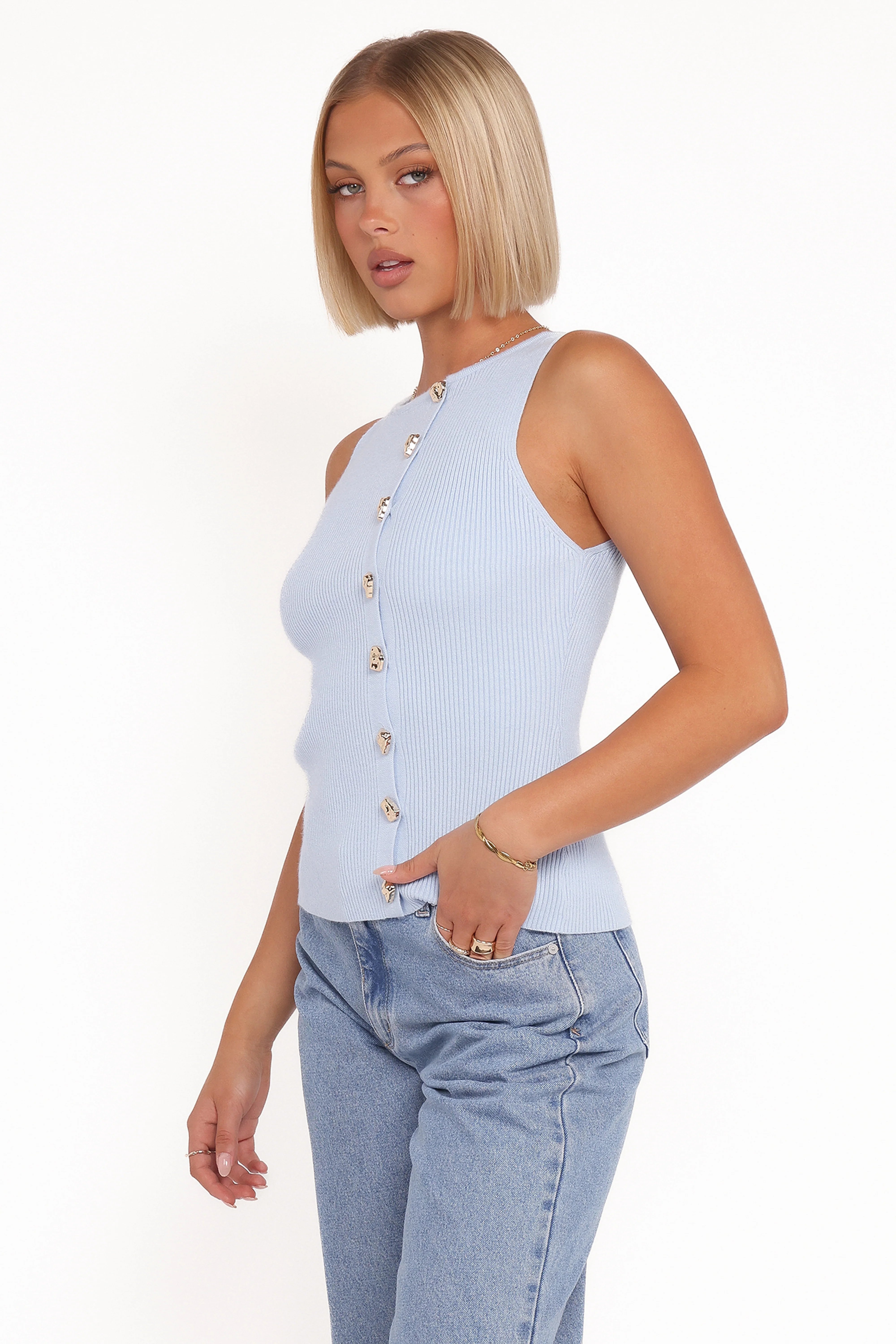 Lysa Knit Vest Top - Blue