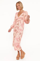 Kolby Long Sleeve Midi Dress - Pink Floral
