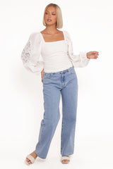 Angelica Long Sleeve Top - White