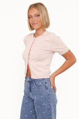Monae Pointelle Button Up Top - Pink
