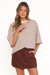Wilda Oversized Tee - Cream Tan Stripe
