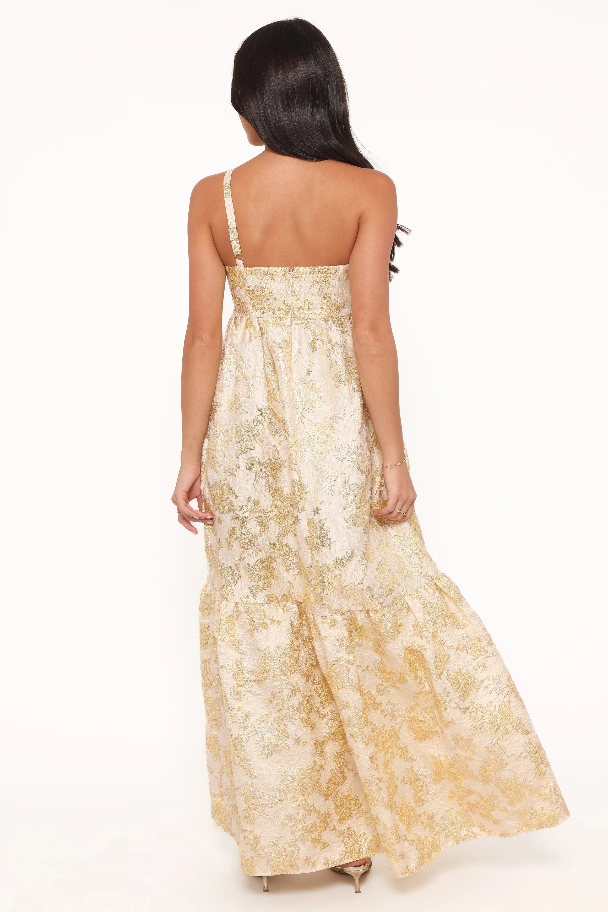 Betina Bow Front Maxi Dress - Yellow Brocade