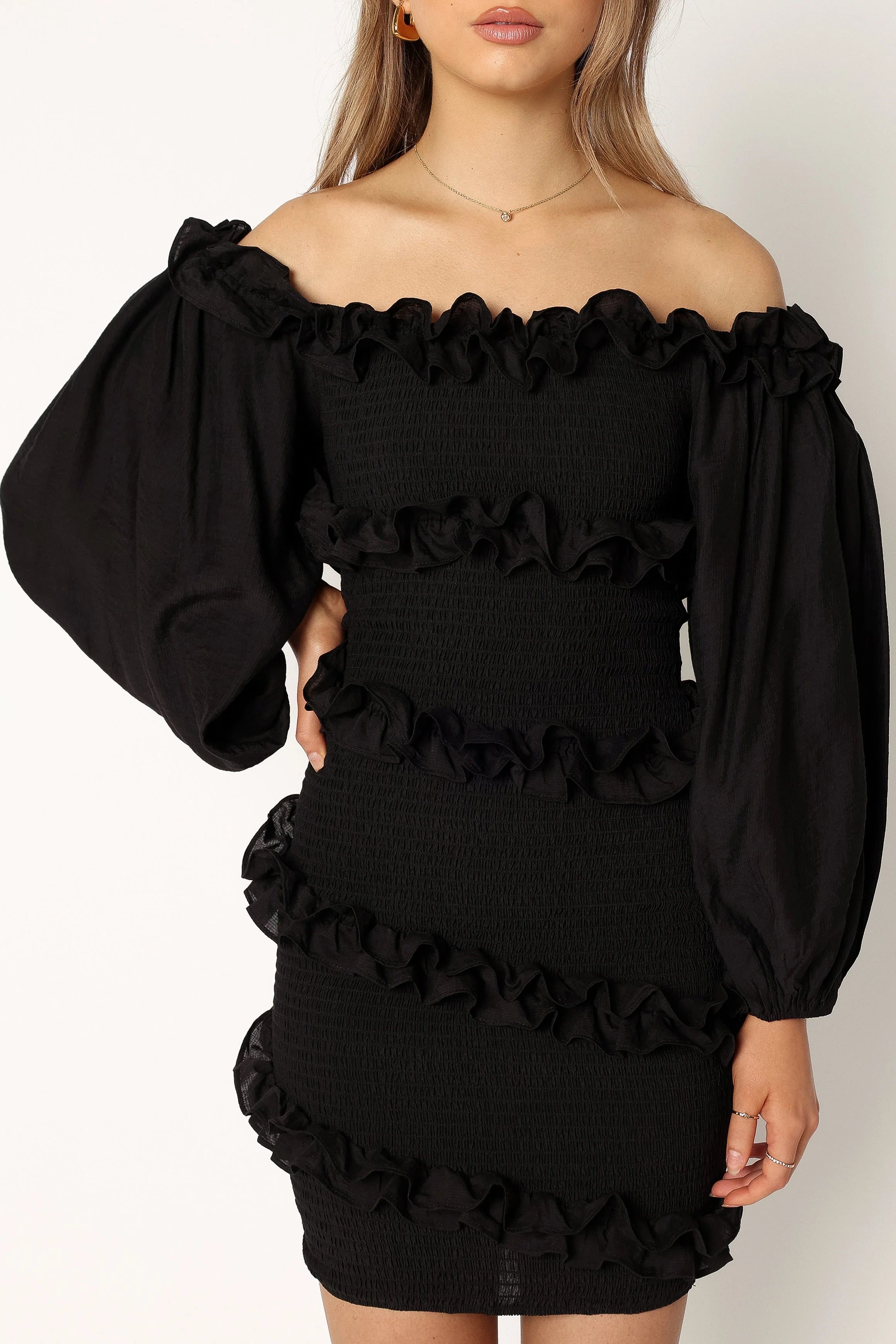 Reba Off Shoulder Mini Dress - Black