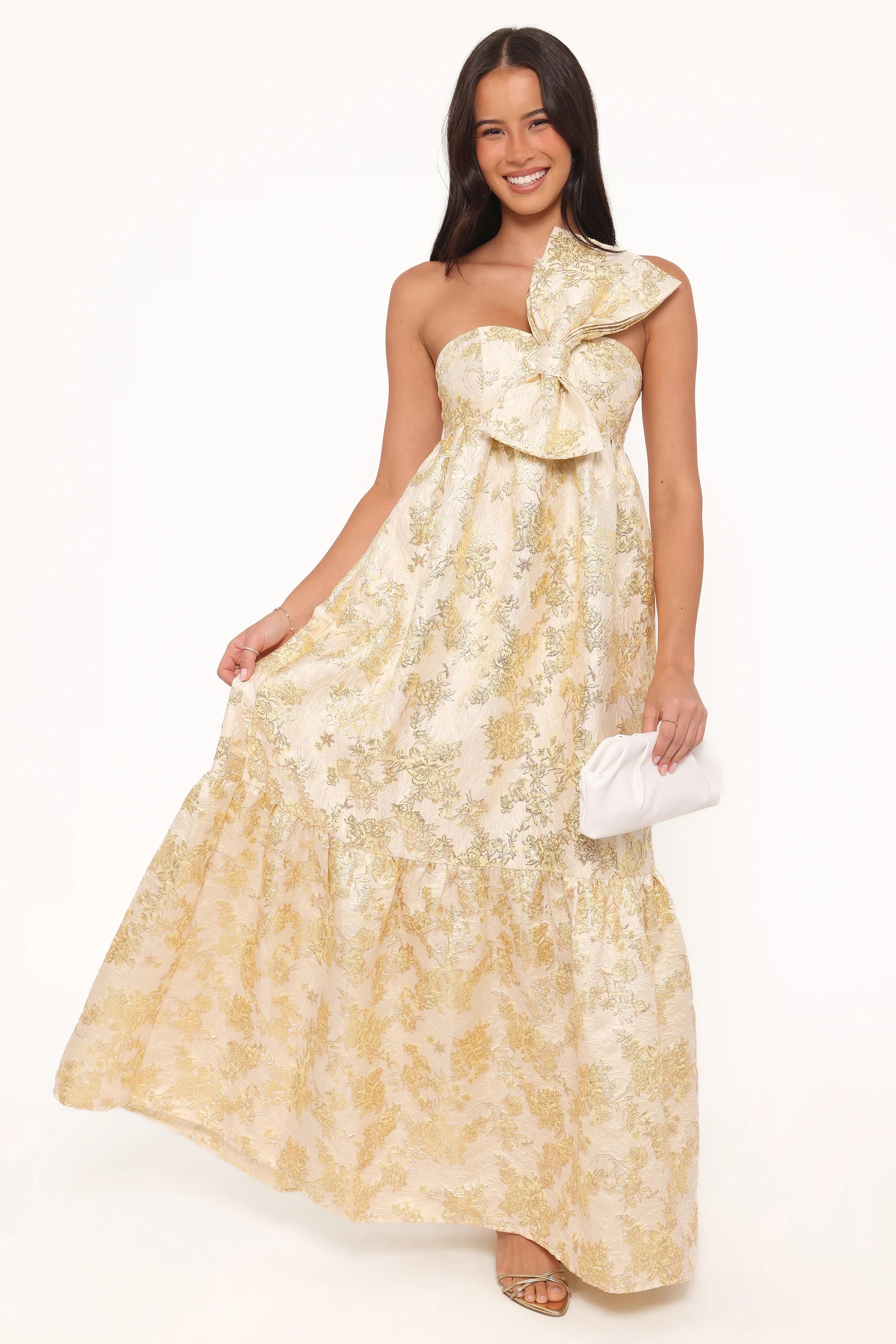 Betina Bow Front Maxi Dress - Yellow Brocade