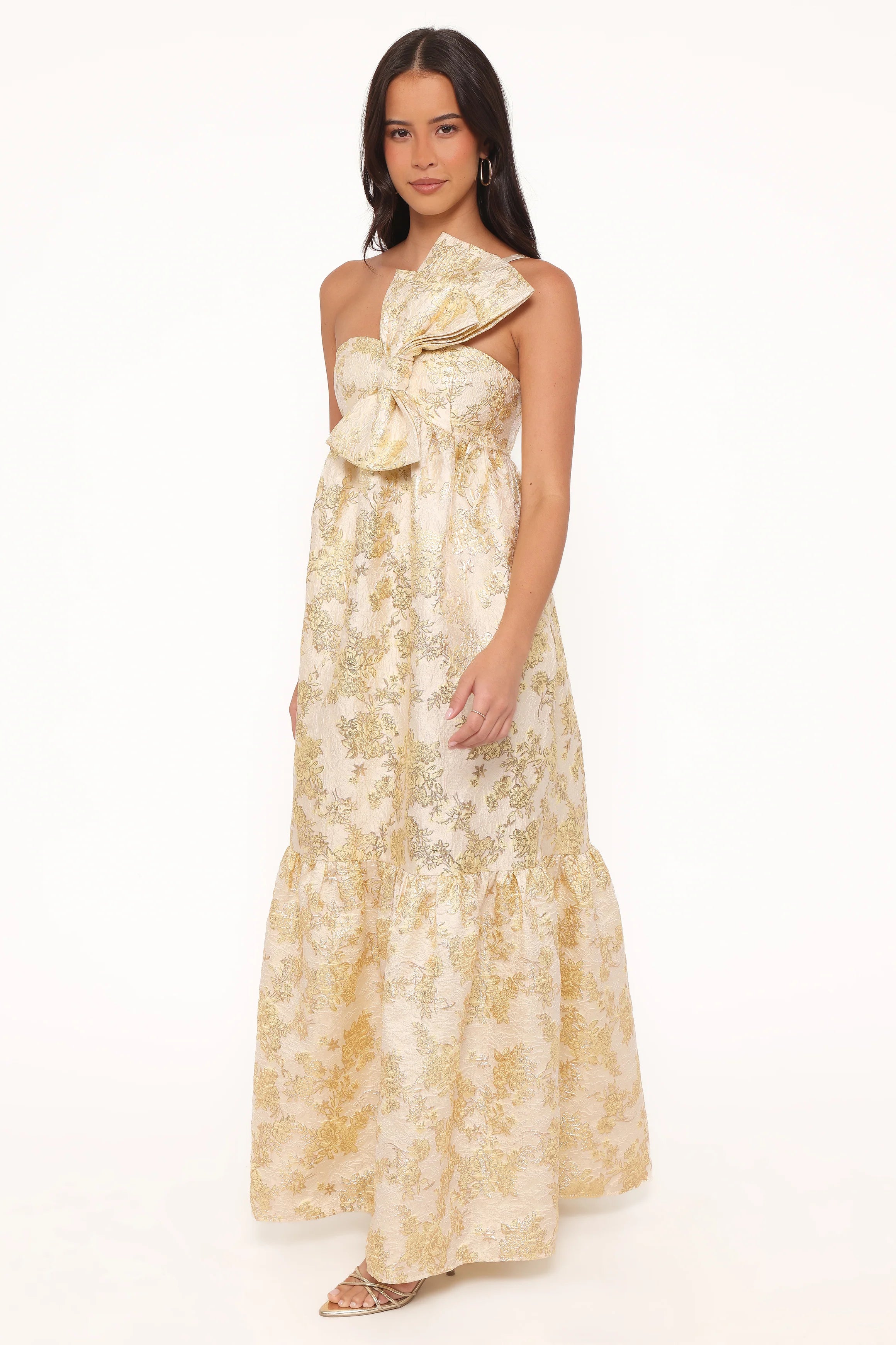 Betina Bow Front Maxi Dress - Yellow Brocade
