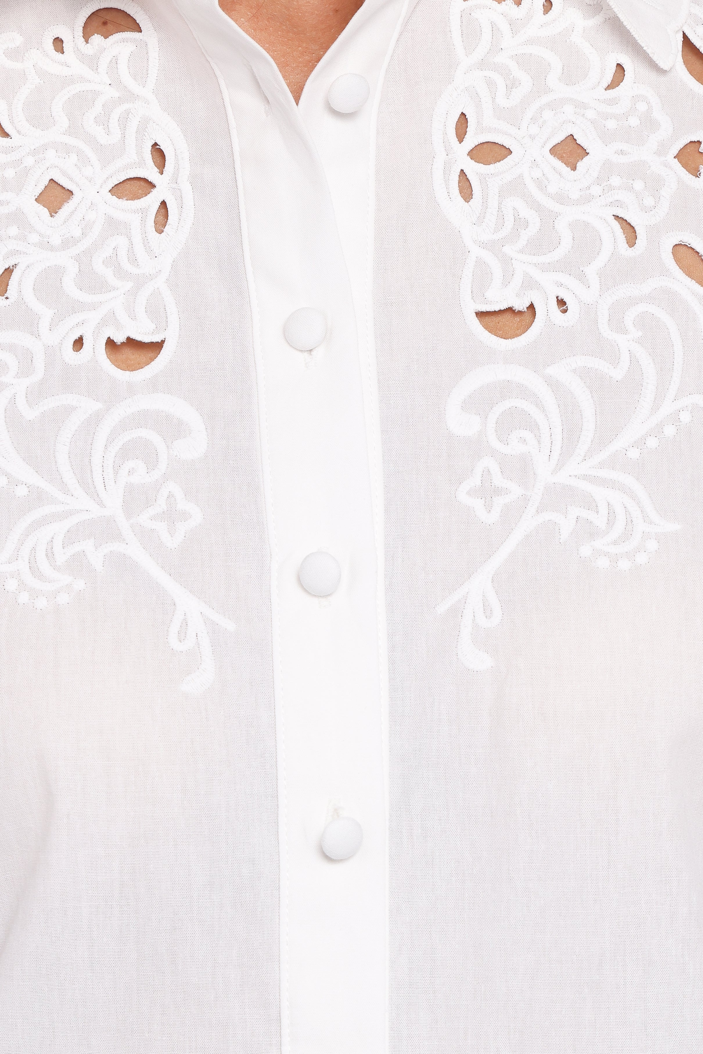 Aeloria Button Front Shirt - White Embroidery