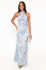 Mila Halterneck Maxi Dress - Cornflower Blue Floral