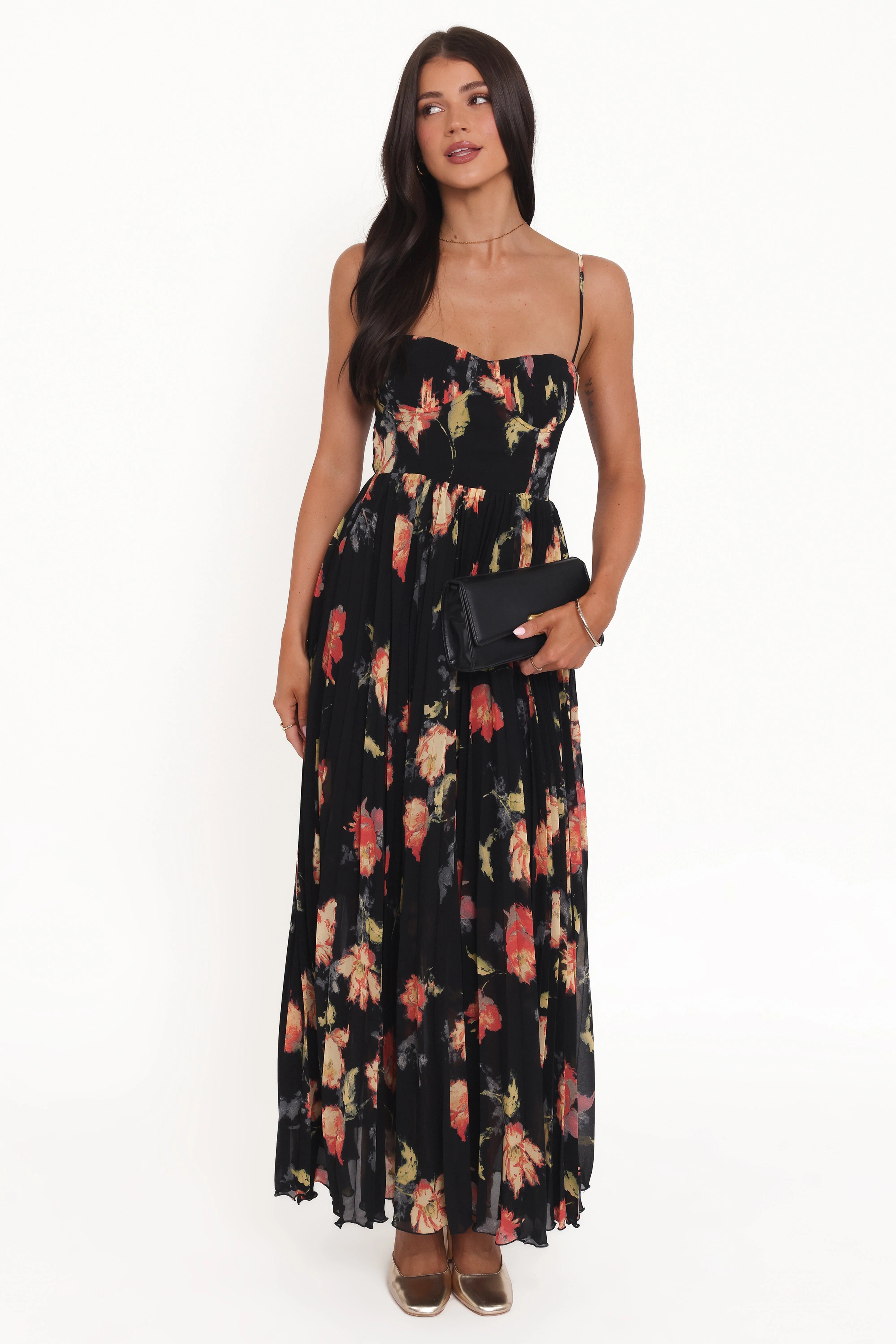 Achanti Pleated Maxi Dress - Black Multi