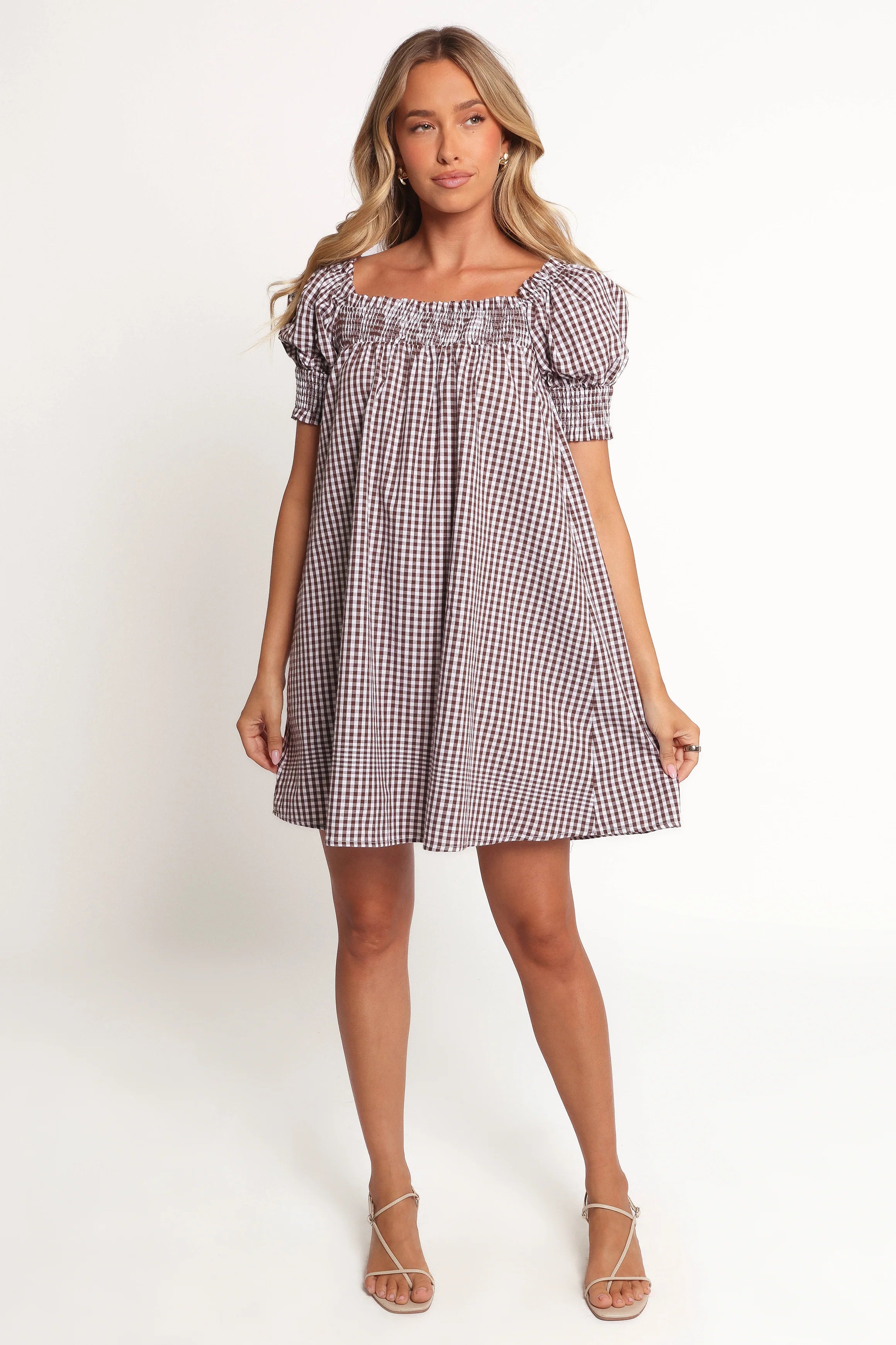 Kennedy Smock Mini Dress - Chocolate Gingham