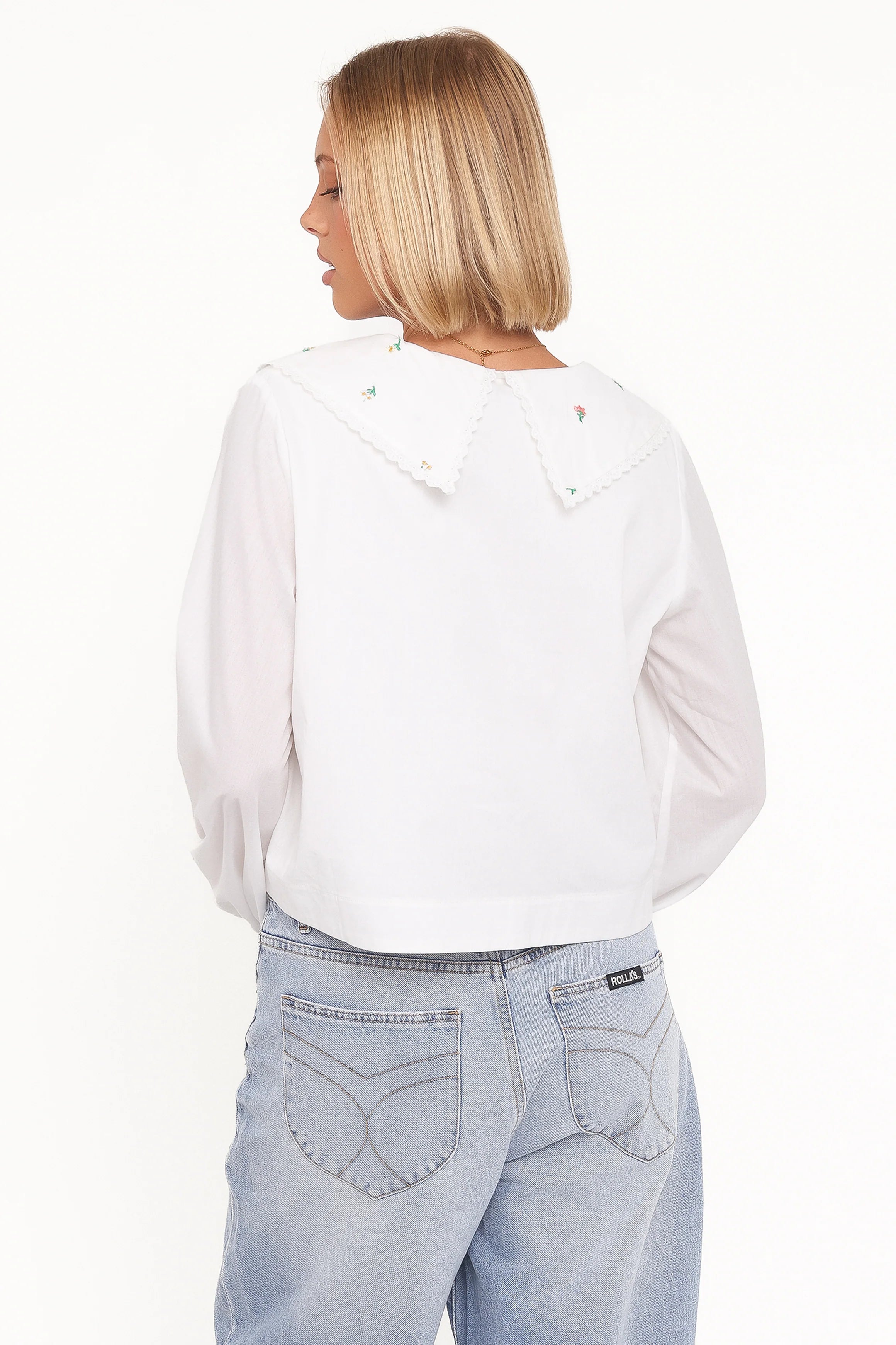 Kenna Embroidered Long Sleeve Top - White Floral