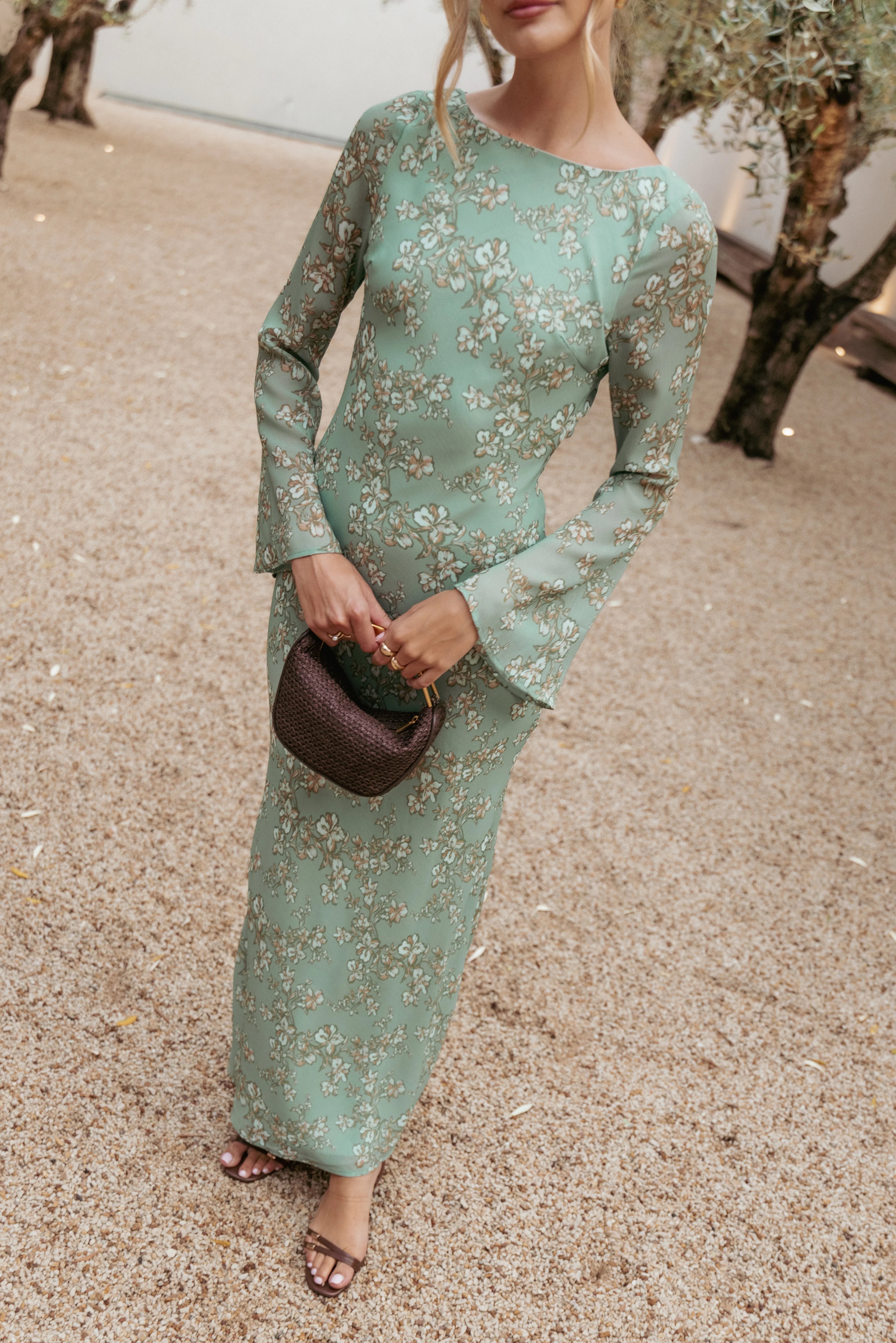 Yolanda Long Sleeve Maxi Dress - Sage Green Floral