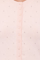 Monae Pointelle Button Up Top - Pink